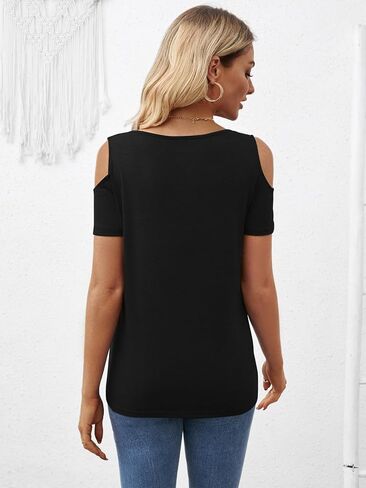 Women's Cold Shoulder T Shirts V Neck Short Sleeve Tunics Casual Loose Fit Summer Tops 2024 Trendy Blouse in Kuwait