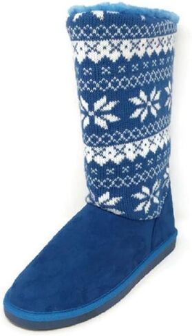 حذاء نسائي من الجلد السويدي متوسط ​​الساق بتصميم ندفة الثلج للشتاء الدافئ وأحذية طويلة للثلج in Kuwait