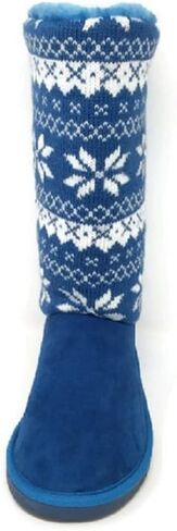 حذاء نسائي من الجلد السويدي متوسط ​​الساق بتصميم ندفة الثلج للشتاء الدافئ وأحذية طويلة للثلج in Kuwait