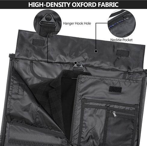 Kalawen Garment Bags for Travel, Superior Oxford Fabric Garment Duffle Bags for Travel Waterproof Men Women, 2 in 1 Hanging Dress Suitcase Suit Travel Bags Black in Saudi Arabia