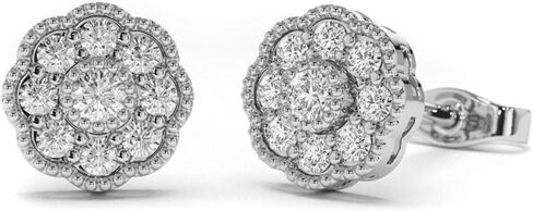 Small Unisex Brilliant Cut 925 Sterling Silver White Gold Plated Round Flower Cluster Halo Hypoallergenic Cz Men's Women's Hip Hop Circle Screw Back Stud Earrings. in Saudi Arabia