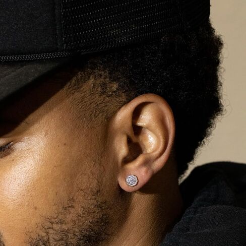 Small Unisex Brilliant Cut 925 Sterling Silver White Gold Plated Round Flower Cluster Halo Hypoallergenic Cz Men's Women's Hip Hop Circle Screw Back Stud Earrings. in Saudi Arabia