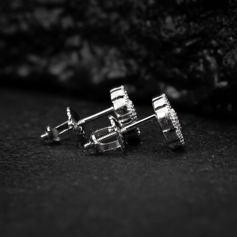 Small Unisex Brilliant Cut 925 Sterling Silver White Gold Plated Round Flower Cluster Halo Hypoallergenic Cz Men's Women's Hip Hop Circle Screw Back Stud Earrings. in Saudi Arabia