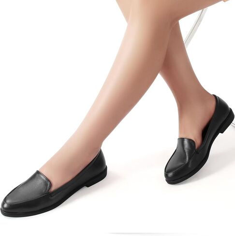 MUSSHOE Women's Loafer Slip-on Flats for Women Dressy Comfortable Loafers for Women Black Pu in Saudi Arabia
