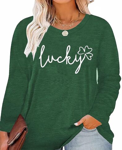 Plus Size St Patricks Day Irish Festival Clover Lucky Graphics Print Shirt Women Long Sleeve Tops in Saudi Arabia
