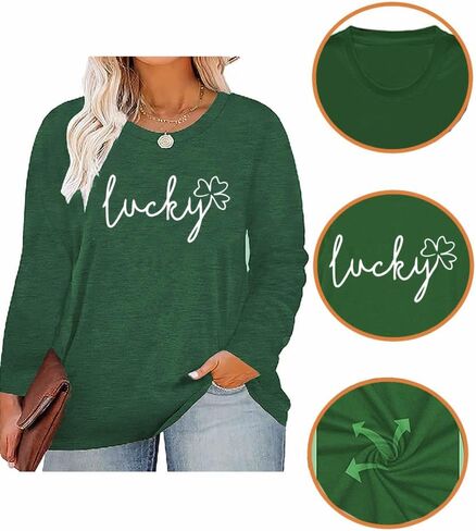 Plus Size St Patricks Day Irish Festival Clover Lucky Graphics Print Shirt Women Long Sleeve Tops in Saudi Arabia