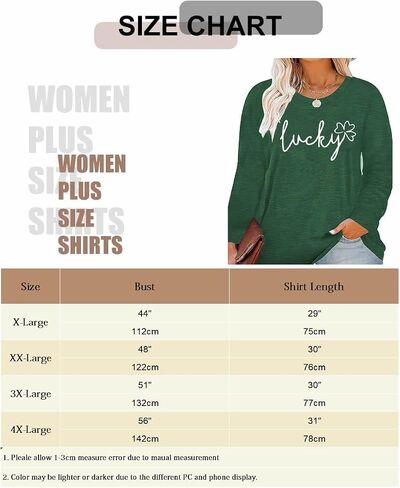 Plus Size St Patricks Day Irish Festival Clover Lucky Graphics Print Shirt Women Long Sleeve Tops in Saudi Arabia