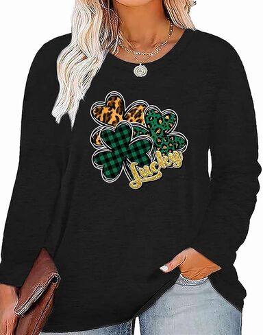 Plus Size St Patricks Day Irish Festival Clover Lucky Graphics Print Shirt Women Long Sleeve Tops in Saudi Arabia