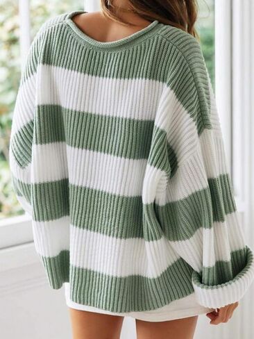 SOLY HUX Women's Color Block Sweater Long Sleeve Drop Shoulder Loose Pullover Tops in Saudi Arabia