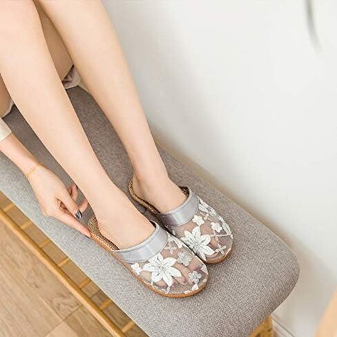 Women's Chinese Mesh Slippers Summer Chinese Floral Mesh Sandals Slides Medium Width Lightweight House Slippers in Kuwait
