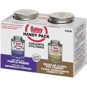 Oatey 30246 4 oz. PVC Regular Clear Cement and 4 oz. NSF Purple Primer Handy Pack