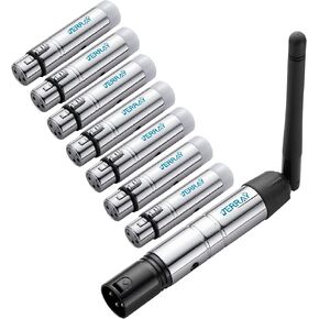 8Pcs Wireless DMX, Metal 2.4G DMX512 7pcs Female Receivers 1Transmitter for DMX Transmitter Light Controller, DJ Equipment, LED Stage, Bar, Disco, Theater, Concert, PAR Effect Lamp, silver