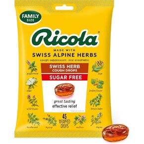 Ricola Sugar Free Original Herb Cough Drops, 45 Count, Cough Suppressant & Throat Relieving Drops with Naturally Sourced Menthol, Pleasing Taste for Coughs & Throat Irritation Symptom Relief