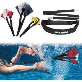 Swimming Parachute Resistance Set Training Equipment with 3 Parachute & Adjustable Length Swim Belts for Adults