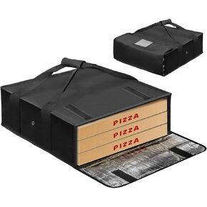 Pizza Bags for Large Pizza Warmer Bag, 20 X 20 in Food Carrier Insulated Bag, Reusable Pizza Bag with Label Window, Water Proof Bag with Double Handle Black