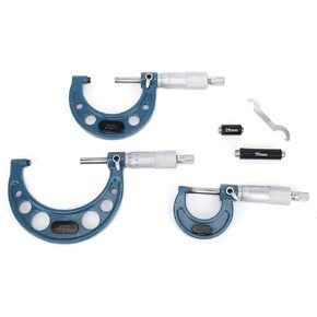 3Pcs Micrometer Bearing Steel High Accuracy Outside Diameter Micrometer Measurement Tool 0-75mm with Measuring Rod and Wrench