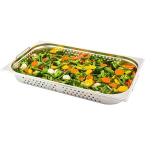 Restaurantware One Third (1/3rd) Perforated Steam Table Pan - 2.5" Deep - Collapsible Handles - Anti Jam - Commercial Grade Stainless Steel - 1ct Box - Met Lux