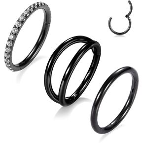 PEAKLINK 3pcs Nose Rings Hoops Double Nose Ring 316L Surgical Steel Cartilage Earrings 20G/18G/16G Septum Rings Conch Piercing Helix Earrings Lip Rook Daith Tragus Pierxing Jewelry 5mm/8mm/10mm/12mm