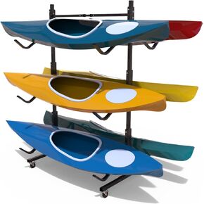 Freestanding Kayak Stand,2-Sided Kayak and Canoe Rack,Heavy Duty Adjustable Kayak Storage Rack,Sup Outdoor Storage Rack,Weatherproof Stand for Indoor, Garage, Shed, Dock Kayak Storage