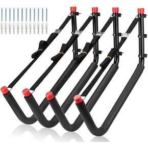 4 Pack Kayaks Storage Racks, 20.5 Inch Heavy Duty Canoe Hangers, Wall Mount Hooks for Stand Up Paddle Boards, Surfboards, SUP, Ski, Snow Board, Black + Red