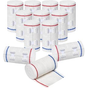Premium Elastic Bandage Wrap 3 Inch Stretch Compression Bandages with Closures Clips for Wrist, Ankle, Foot, Knee, Elbow, Shoulder 12 Pack 7.5cm x 4.5m