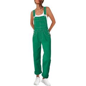 ReachMe Womens Casual Adjustable Bib Overalls Classic Cuffed Hem Jumpsuits Vintage Cross Back Romper Pants with Pockets