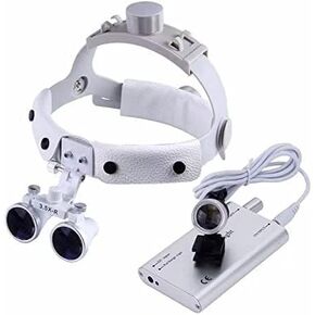White 3.5X420 Loupes Surgical Glasses Magnifier Leather Headband with Headlight DY-108