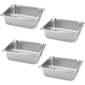 4 Pack 1/2 Hotel Pans, 4 Inch Deep Steam Table Pan Half Size, 201 Stainless Steel Restaurant Pan, Anti Jam Steam Pan for Buffet Event Catering Supplies