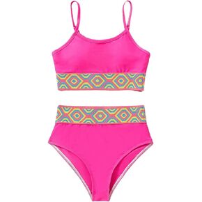 Milumia Girl's 2 Piece Color Block Swimsuits Spaghetti Strap High Waist Bikini Sets