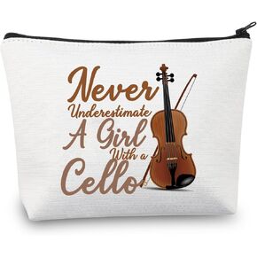 BDPWSS Cello Gift Cello Lover Cello Player Gift Cello Music Teacher Gift Never Underestimate A Girl With A Cello Makeup Bag (Girl With Cello) in Kuwait