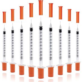U-100 Syringes with Needle - 30G 5/16" (8mm) 1ml/cc Disposable Syringe, Individual Wrapped, 100PACK