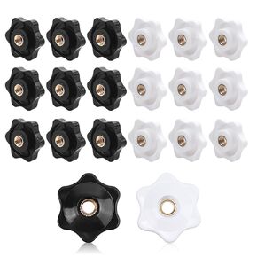 20pcs M6 Star Knob Female Threaded 32mm Plastic Head,Thru Hole Brass 6-Star Handle Nuts for Mechanical Equipment, 0.039inch/ 1mm Pitch of Thread（10White &10Black）