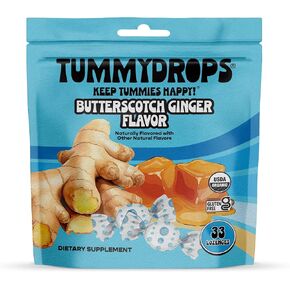 USDA Organic Butterscotch Ginger Flavor Tummydrops, Gluten Free & Vegan, 33 Organic Ginger Lozenges