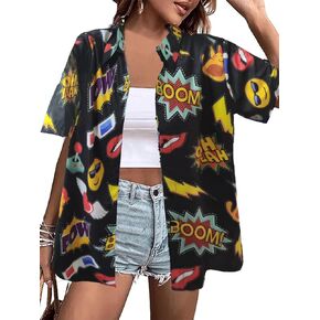 Womens Vintage 80s Hawaiian Shirts 90s Party Outfits Retro Disco Tropical Blouse Beach Concert Tops Aloha Button Shirt