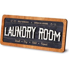 Laundry Sign for Laundry Room Decor - Laundry Room Signs Wall Decor, Rustic Laundry Decor for Laundry Room Accessories, Wash Dry Fold Repeat Laundry Rules Plaque