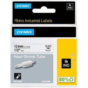 DYMO Rhino Industrial Heat-Shrink Labels, 1/2" Tube, Black Print on Yellow