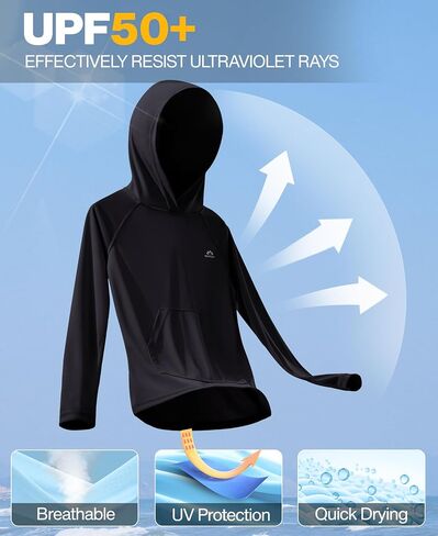 قمصان سباحة بأكمام طويلة للأولاد من Rash Guard بعامل حماية من أشعة الشمس فوق البنفسجية 50+، قميص صيد بغطاء للرأس مع جيب للأطفال in Saudi Arabia