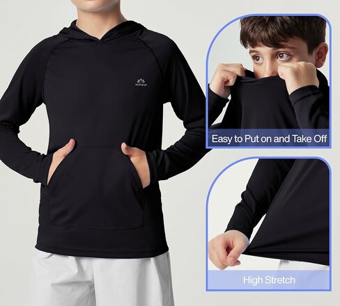 قمصان سباحة بأكمام طويلة للأولاد من Rash Guard بعامل حماية من أشعة الشمس فوق البنفسجية 50+، قميص صيد بغطاء للرأس مع جيب للأطفال in Saudi Arabia