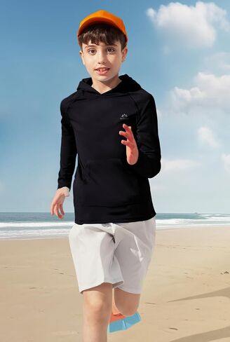 قمصان سباحة بأكمام طويلة للأولاد من Rash Guard بعامل حماية من أشعة الشمس فوق البنفسجية 50+، قميص صيد بغطاء للرأس مع جيب للأطفال in Saudi Arabia