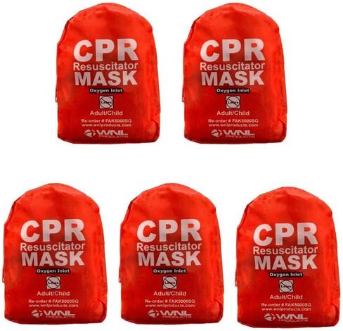 WNL Products CPR Rescue Mask, Adult/Child Pocket Resuscitator, Soft Case Kit with Belt Clip 5 Pack in Saudi Arabia