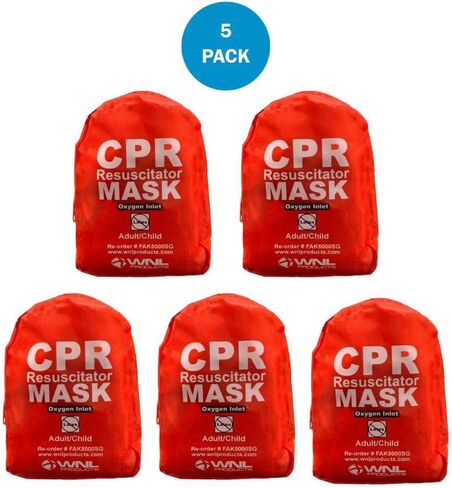 WNL Products CPR Rescue Mask, Adult/Child Pocket Resuscitator, Soft Case Kit with Belt Clip 5 Pack in Saudi Arabia
