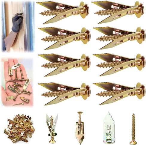 100PC Self-Drilling Drywall Anchors with Screws Zinc Plated Steel Hollow Wall Anchors and Screws, No Drill Or Holes in Wall for Fixing TV, Shelf, Cabinet, Curtains, Calligraphy in Saudi Arabia