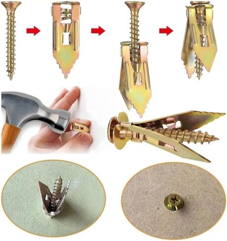 100PC Self-Drilling Drywall Anchors with Screws Zinc Plated Steel Hollow Wall Anchors and Screws, No Drill Or Holes in Wall for Fixing TV, Shelf, Cabinet, Curtains, Calligraphy in Saudi Arabia