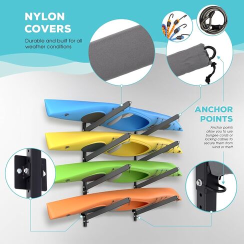 Adjustable Kayak Rack, Sup Storage Stand, Weatherproof Canoe Holder, Heavy Duty Paddleboard Bracket, Anti-Rust Surfboard Bracket, Kayak Wall Mount for Outdoor Organizer - 4 Levels in Saudi Arabia