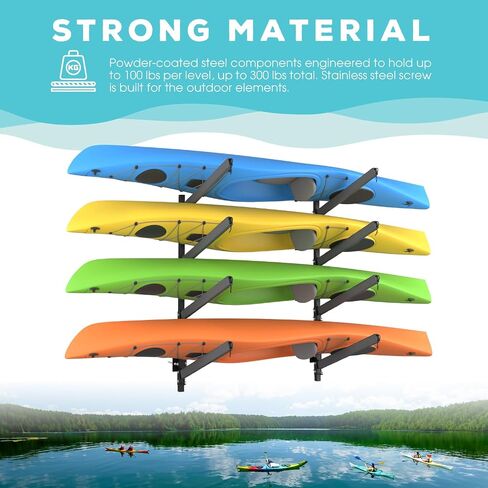 Adjustable Kayak Rack, Sup Storage Stand, Weatherproof Canoe Holder, Heavy Duty Paddleboard Bracket, Anti-Rust Surfboard Bracket, Kayak Wall Mount for Outdoor Organizer - 4 Levels in Saudi Arabia