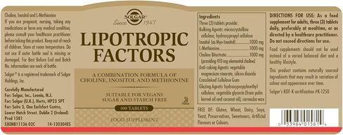 Solgar Lipotropic Factors, 100 Tablets - Liver Support - Vegan, Gluten Free, Dairy Free, Kosher - 33 Servings in Kuwait