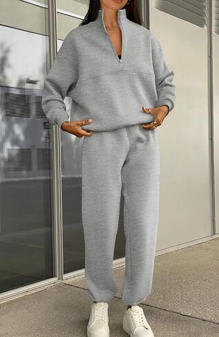 BTFBM Womens 2 Piece Sweatsuit Sets Fall Outfits Tracksuits 2024 Long Sleeve Half Zip Sweatshirt Sweatpants Lounge Set in Saudi Arabia
