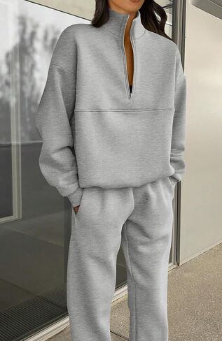 BTFBM Womens 2 Piece Sweatsuit Sets Fall Outfits Tracksuits 2024 Long Sleeve Half Zip Sweatshirt Sweatpants Lounge Set in Saudi Arabia