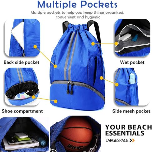 K Y KANGYUN Swim Bag Sports Drawstring Backpack Gymbag- Sackpack Shoes Compartment Wet Proof Pocket String Bag for Travel Men in Saudi Arabia