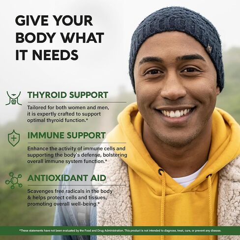 دعم الغدة الدرقية للنساء - سيلينيوم 200 ميكروجرام | الزنك واليود | إل-تيروسين | مغنيسيوم | أعشاب أدابتوجين - مضادات الأكسدة ودعم المناعة 1000 ملغ - نباتي، نكهة التفاح الطبيعية - 60 علكة in Kuwait